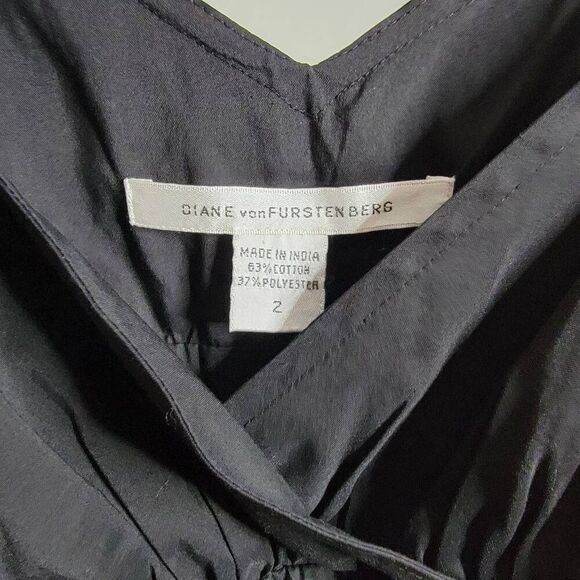 Diane Von Furstenberg Jolie Dress Size 2 Black Spaghetti Strap Tie Waist - Picture 7 of 7